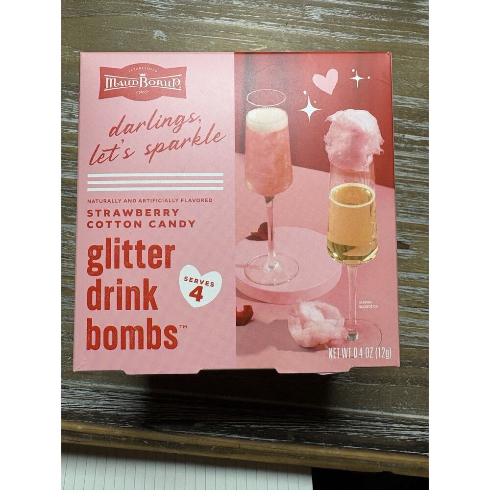 Maud Borup Glitter Drink Bombs Strawberry Cotton Candy Flavor Box 4 Servings